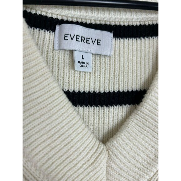Evereve Womens Sweater L Vest Striped Short Sleeve Cotton Blend Black/White - Picture 3 of 10